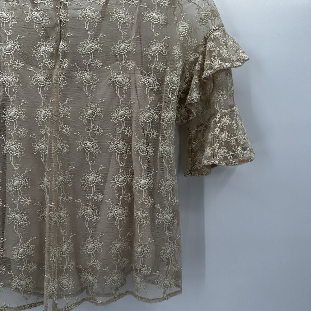 All Saints Top Womens 2 Beige Henrietta Lace Ruffle Blouse Embroidered Floral - Picture 6 of 13